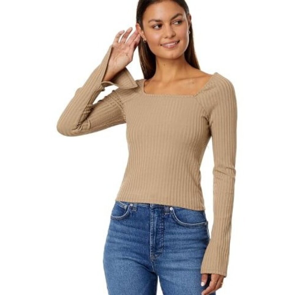 MADEWELL ribbed square neck long sleeve top size S